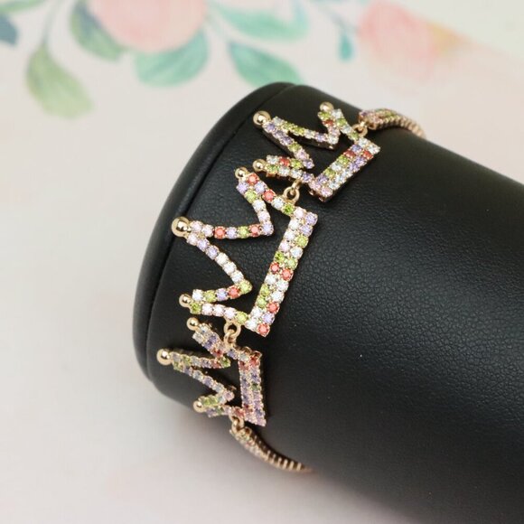 "Crown Charm Rose Gold Bracelet with Multicolor CZ, Adjustable Fit, XPBL0737 - Picture 5 of 12